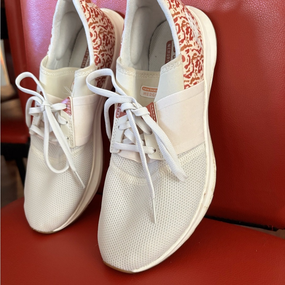 New Balance White and Red Patterned Women's Sneakers